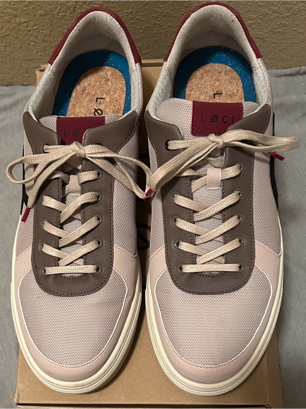LOCI Seven Vegan sneakers, Khaki/Wine/Forest color size 12 EUC in box